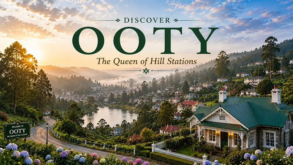 Beautiful panoramic view of Ooty with rolling hills, colonial architecture and scenic landscapes in the Nilgiris by Xplore Indo.