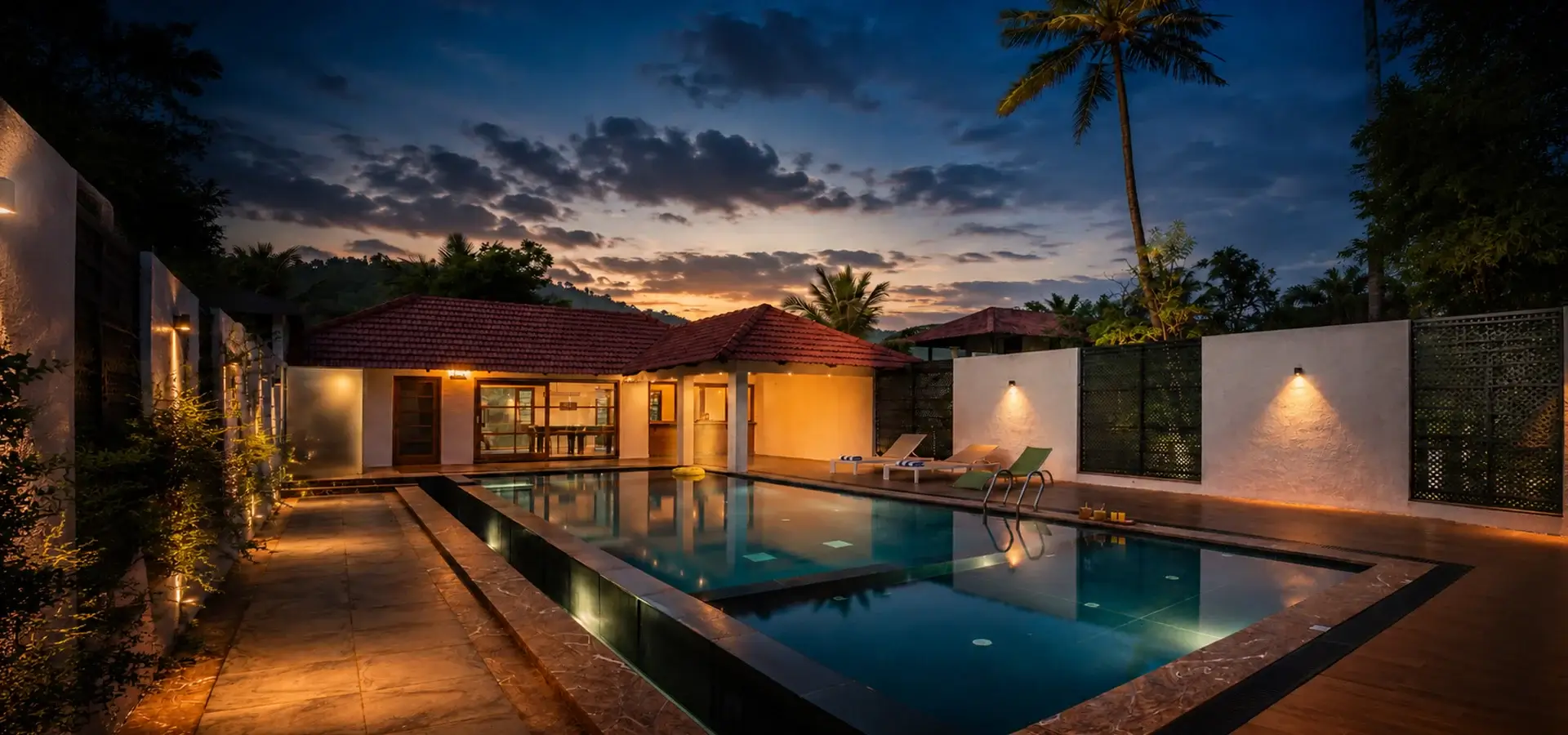 Private swimming pool at Senaro Luxury Villa in Anaikatti, one of the best private pool villas near Coimbatore