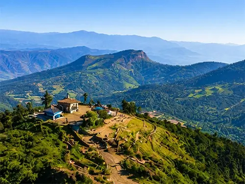 Scenic mountain views from Doddabetta Peak, the highest point in the Nilgiris near Ooty.