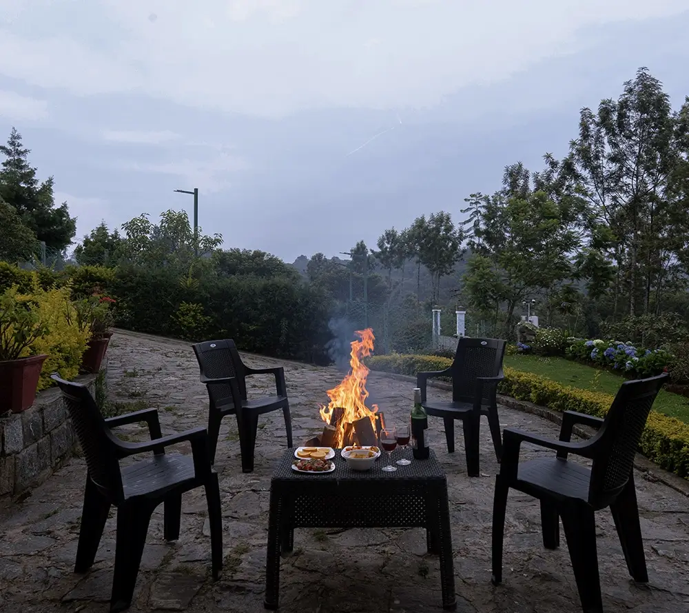 Bonfire experience at luxury villa in Kotagiri, perfect weekend getaway in Nilgiris